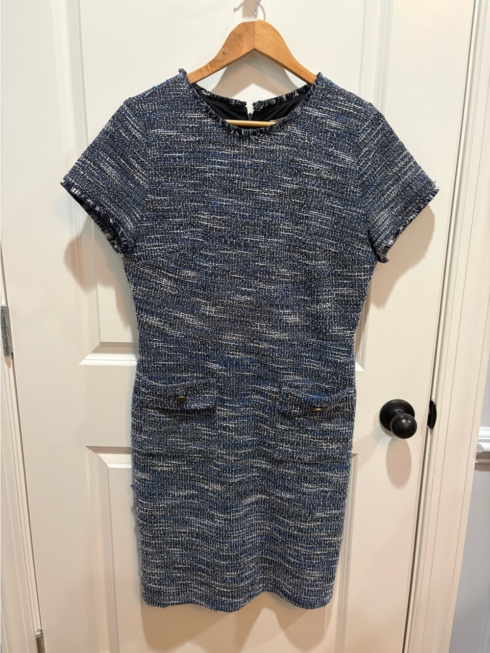 LOFT Tweed Fringe Pocket Sheath Dress